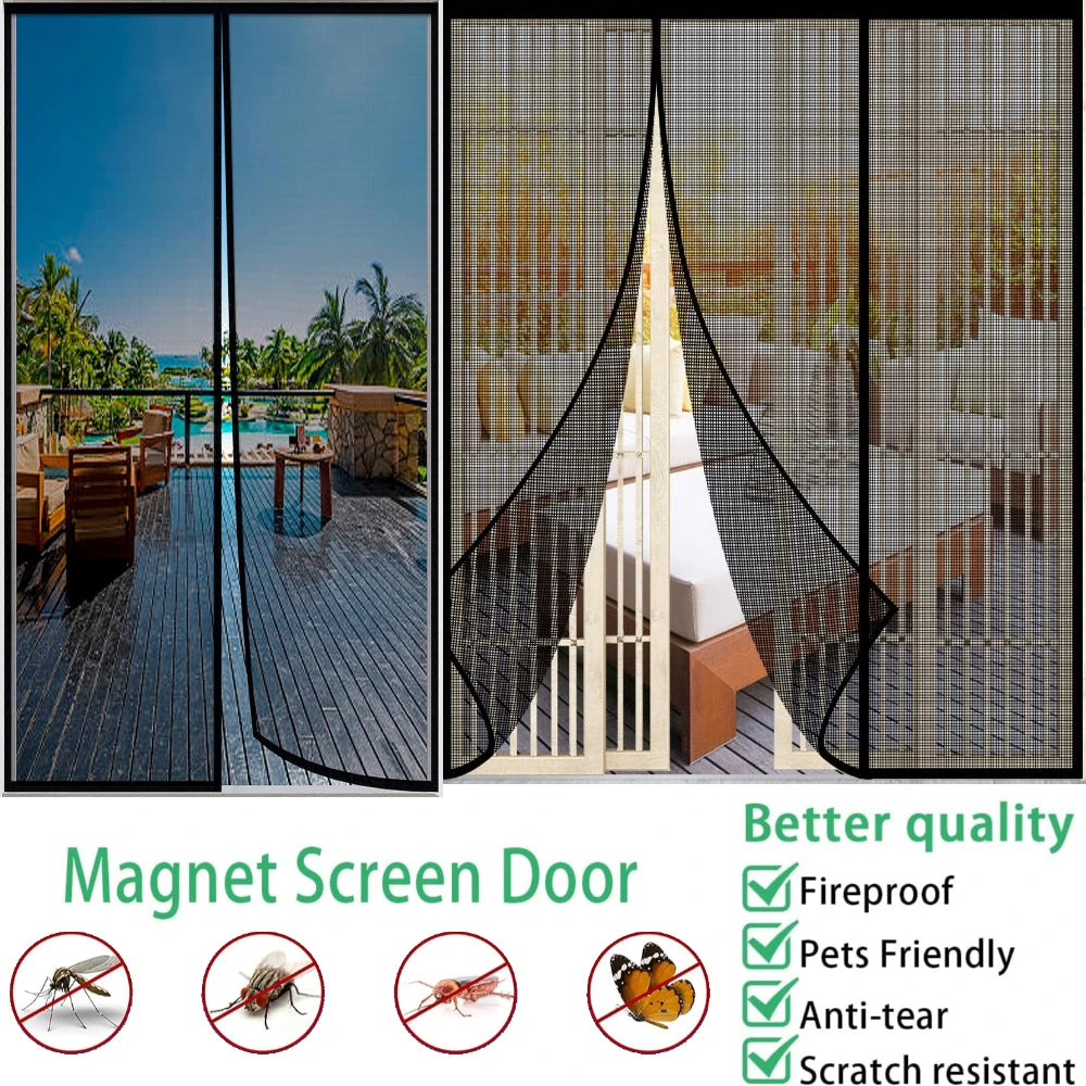 rideau porte magnétique anti insectes polyester noir maille fine moderne plié maison sécurité chambre
