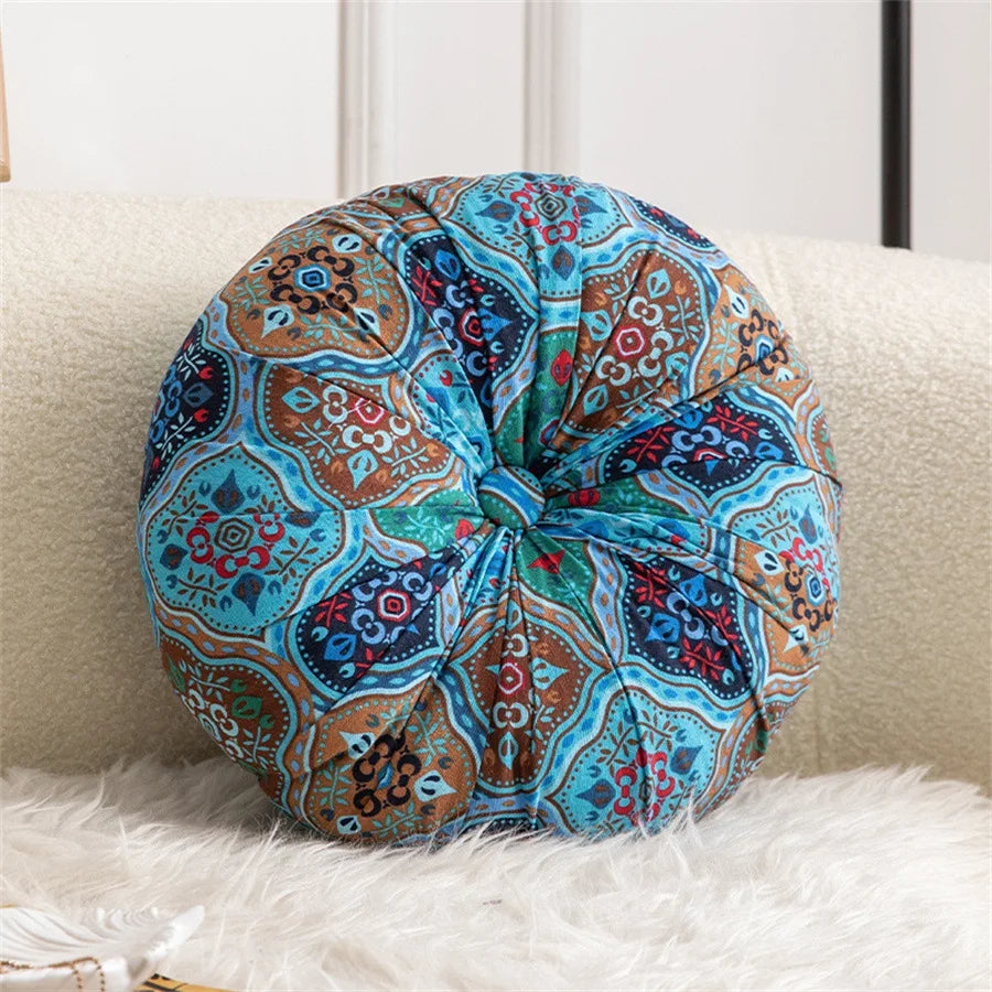 coussin siège rond bohème motifs floraux géométriques velours cotonnable intérieur extérieur