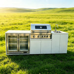 barbecue extérieur inoxydable évier réfrigérateur led moderne cuisine patio jardin ustensiles acier inoxydable pieds