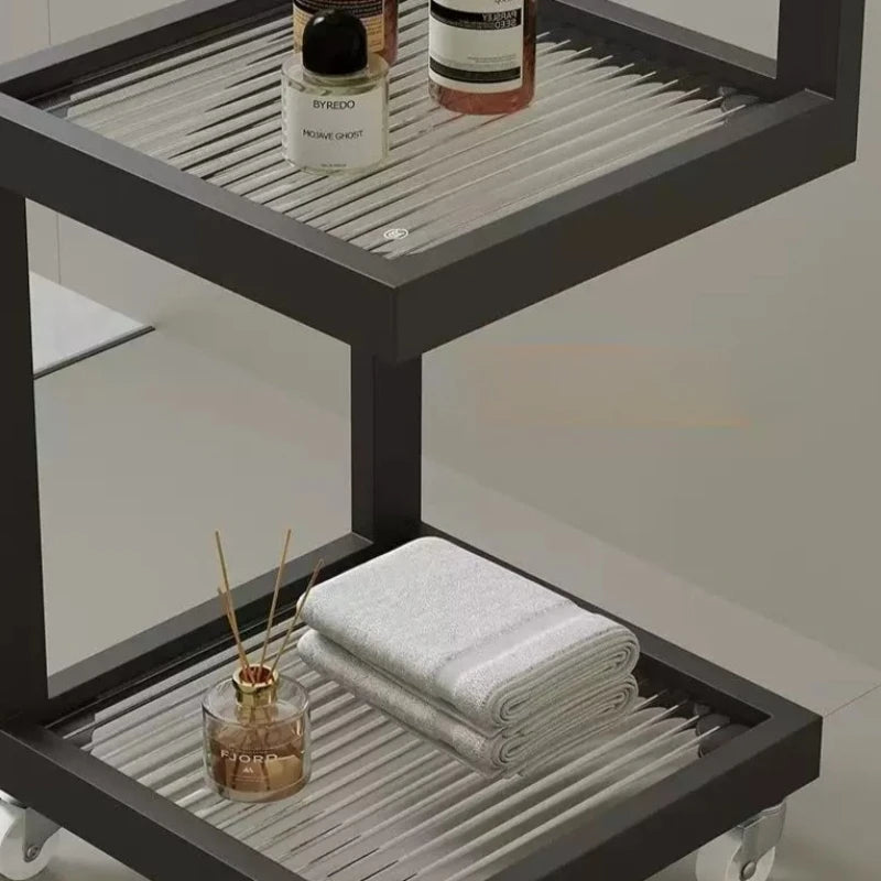 étagère mobile.storage rack blanc noir moderne roulettes serviettes parfums