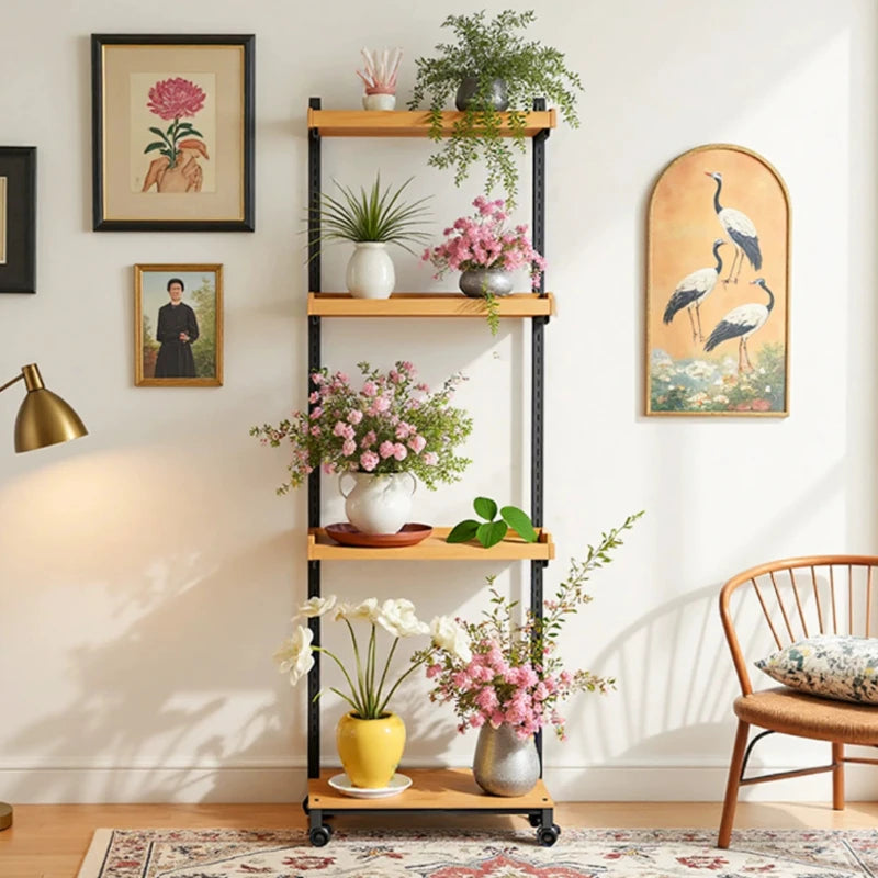 étagère extérieure pliants niveaux roulettes moderne matériaux bois métal plantes balcon jardin