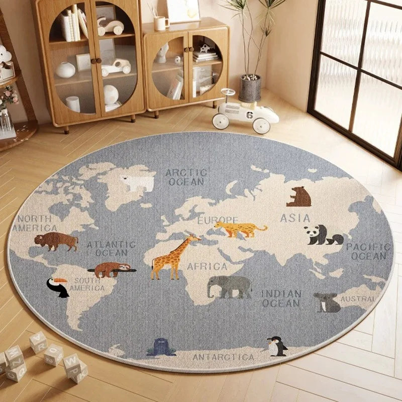 tapis rond carte monde moderne floral adhésif salon chambre extérieur bleu clair vert foncé