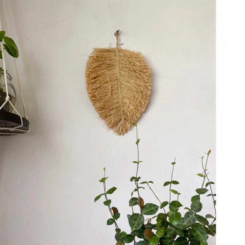 décoration murale bohème feuille textile frangée suspension plante verte pot verre macramé chambre salon