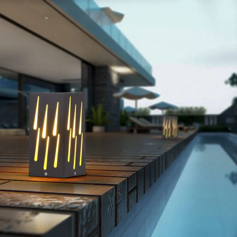 lampe solaire contemporaine noir doré lignes verticales ip65