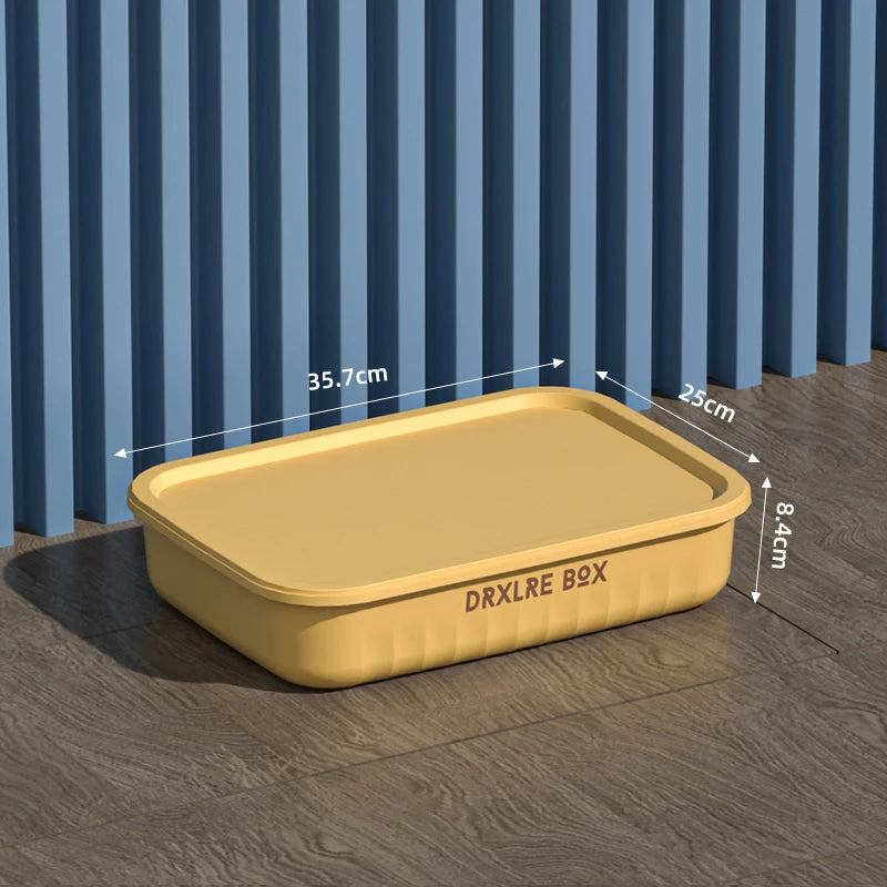 boîtes rangement plastique bleu blanc jaune rayures poignées couvercle moderne respectueux environnement