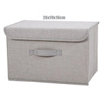 boîte rangement pliable tissu lin gris beige couvercle poignées vêtements