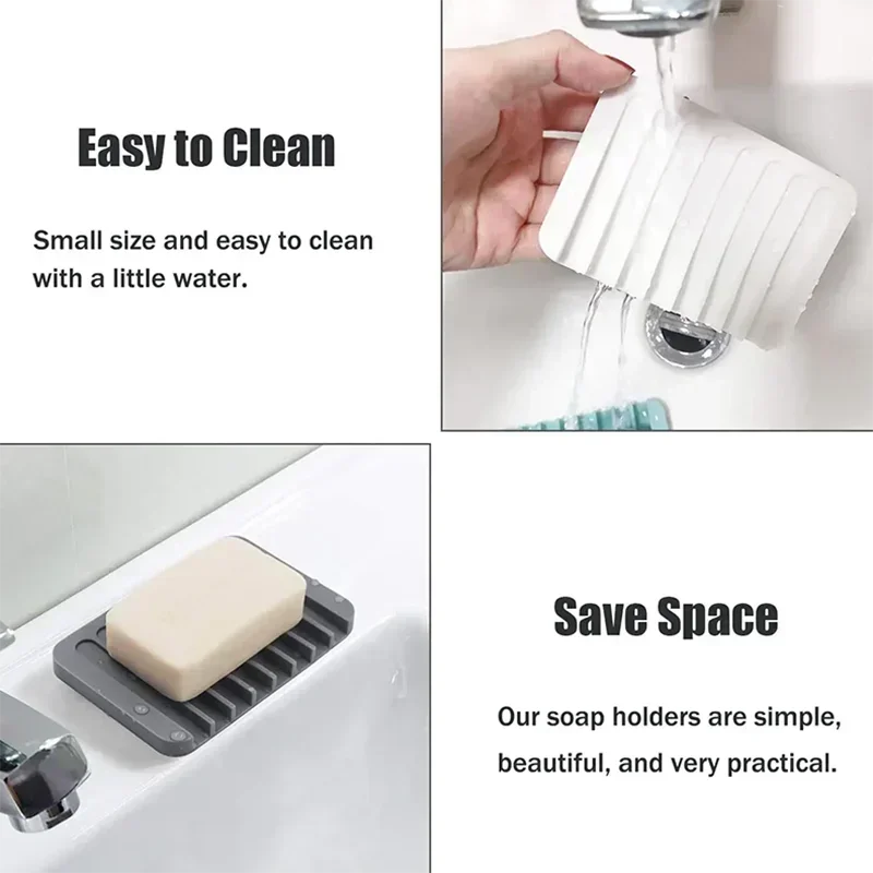 porte savon silicone strié gris blanc moderne salle bain cuisine drainage anti dérapant support