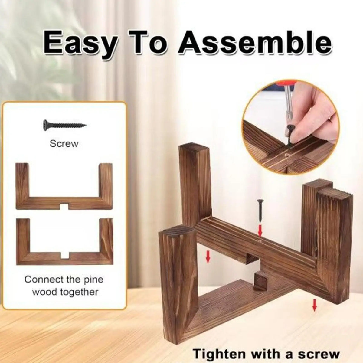 présentoir bois marron support pots fleurs table basse rustique minimaliste charge 160lbs assemblage vis