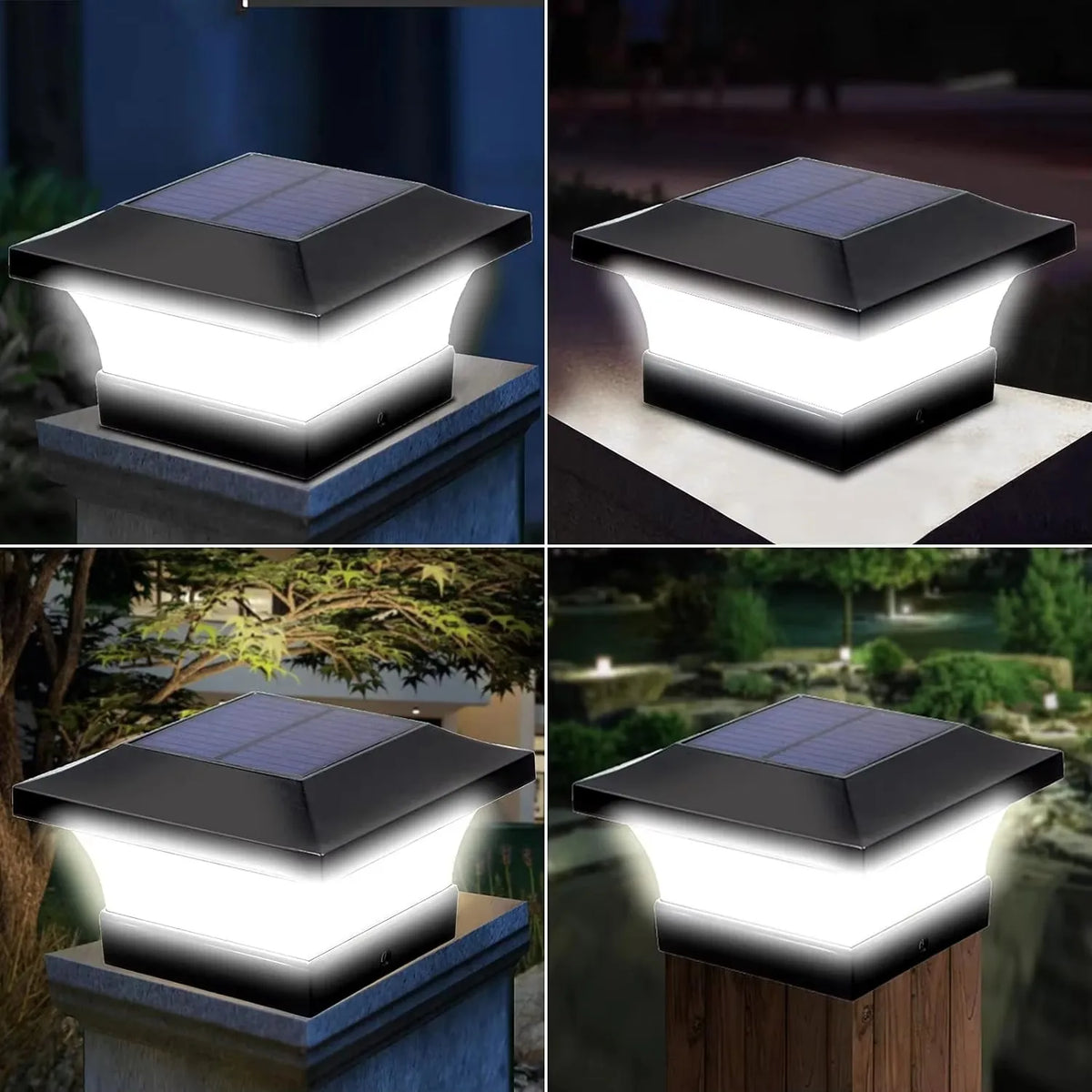 lumière solaire extérieure led noir ip65 étanche art deco moderne jardin clôture pont poteau
