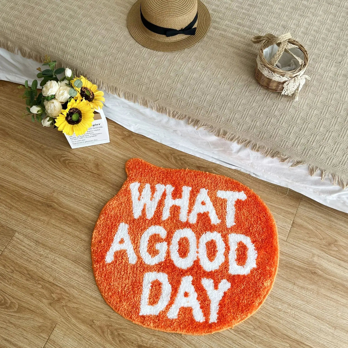 tapis orange blanc motif géométrique moderne texturé WHAT GOOD DAY chambre salon