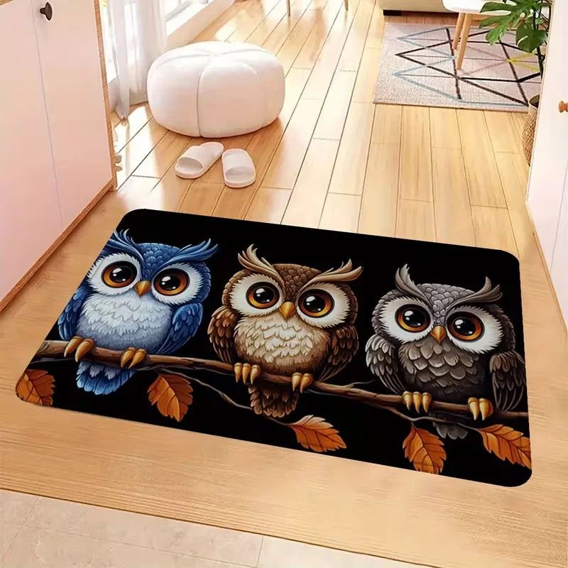 tapis d'entrée moderne hibou feuilles branches bienvenue résistant rides extérieur adultes multicolore