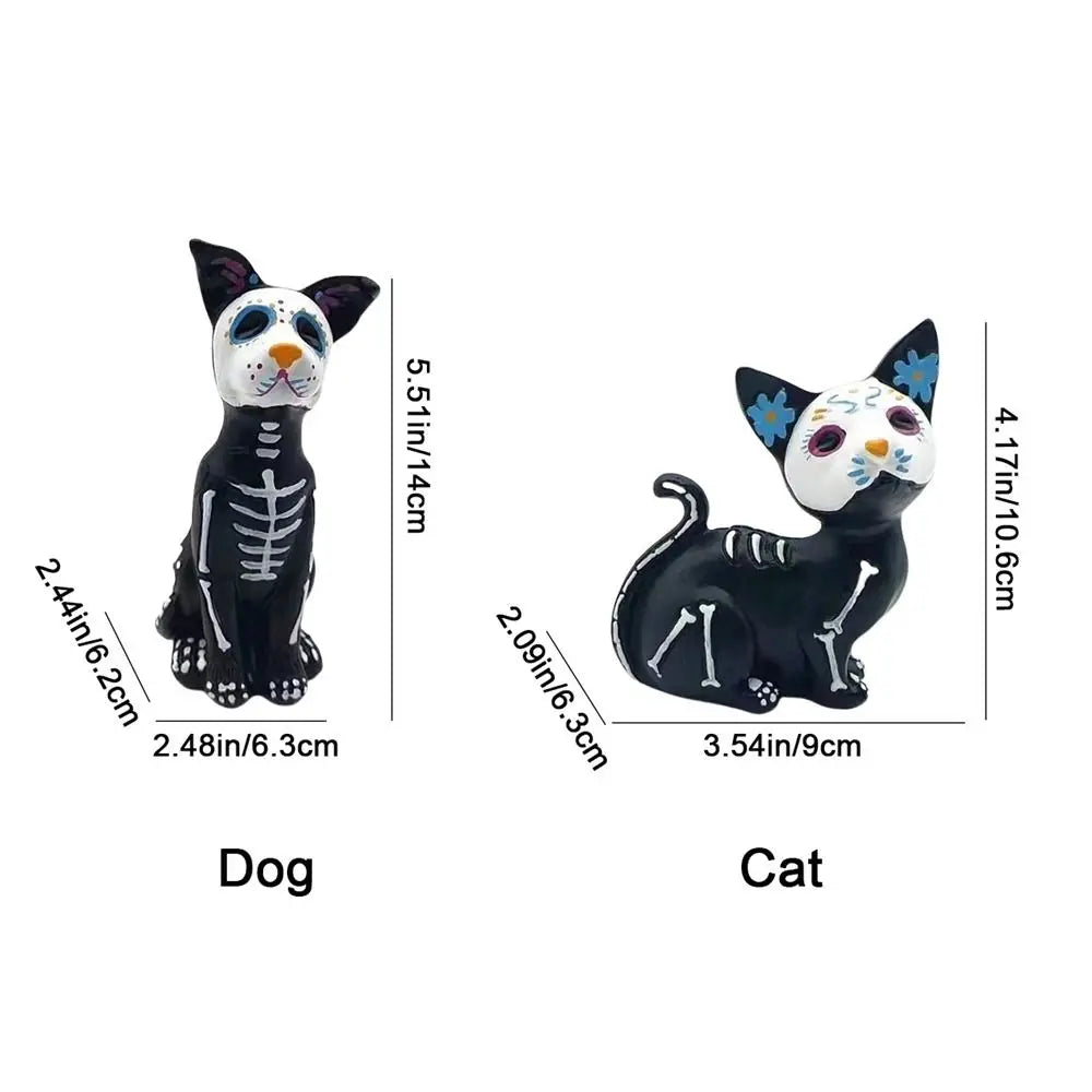 figurines animaux squelettes halloween noires fleurs peintes citrouilles araignées déco automne