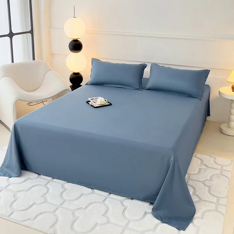 drap plat double gris lisse satiné minimaliste moderne lit adultes polyester