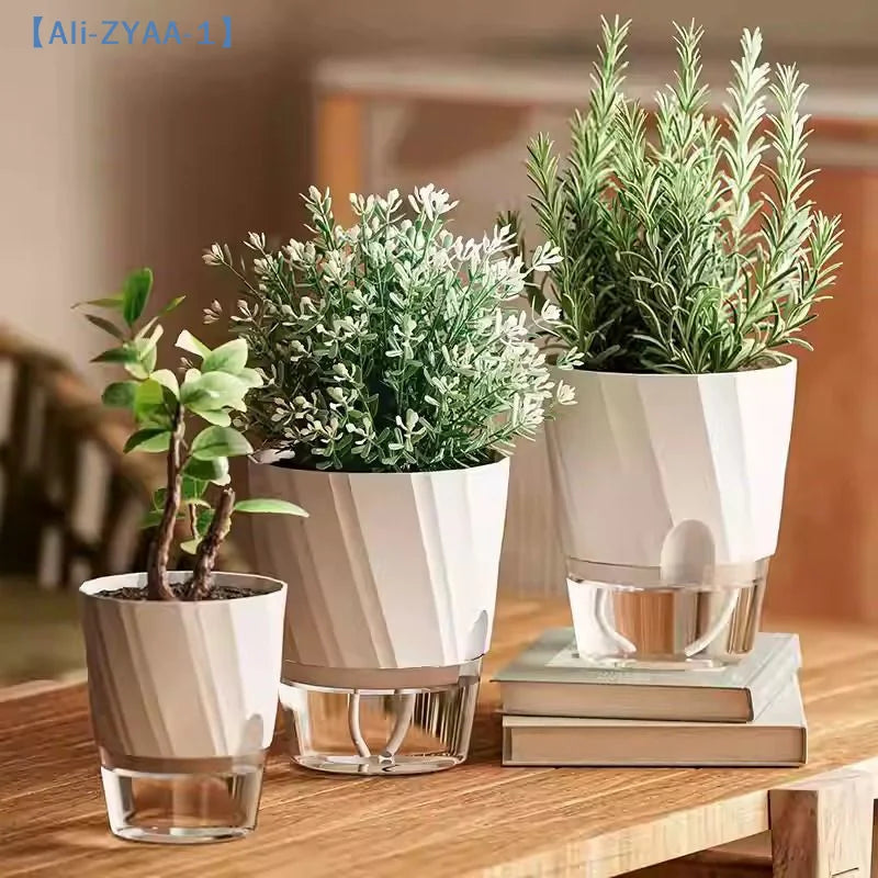 pot plante moderne transparent blanc rose gris facette geometrique auto arrosant minimaliste grille tailles
