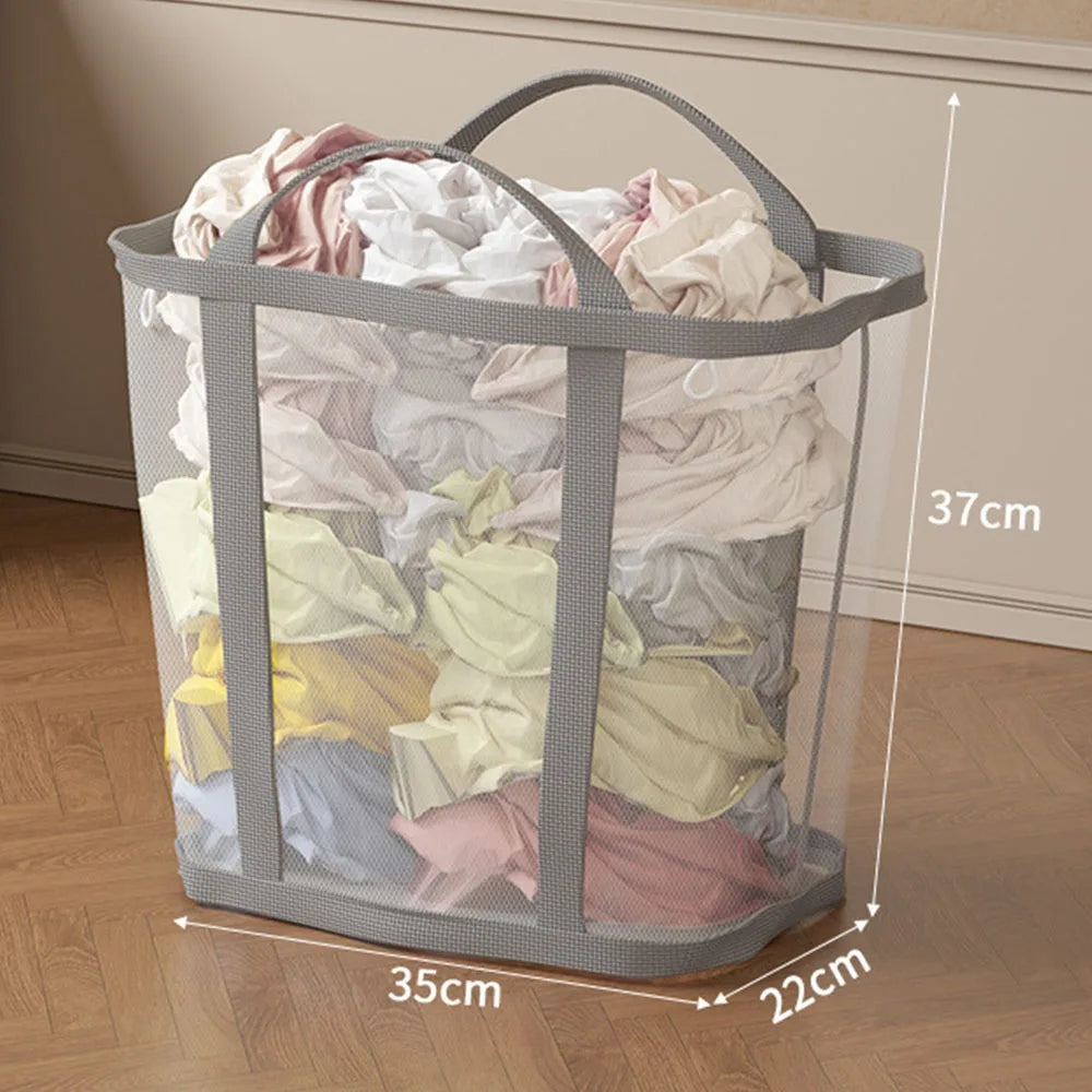 panier linge pliable rose clair maille transparente poignées amovibles moderne réutilisable polyester grande capacité