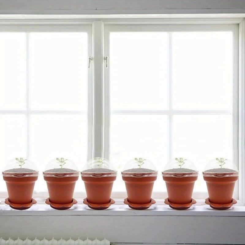pots fleurs mini serre brun orange transparent couvercle humidité pelle réception base plantaions intérieurextérieur