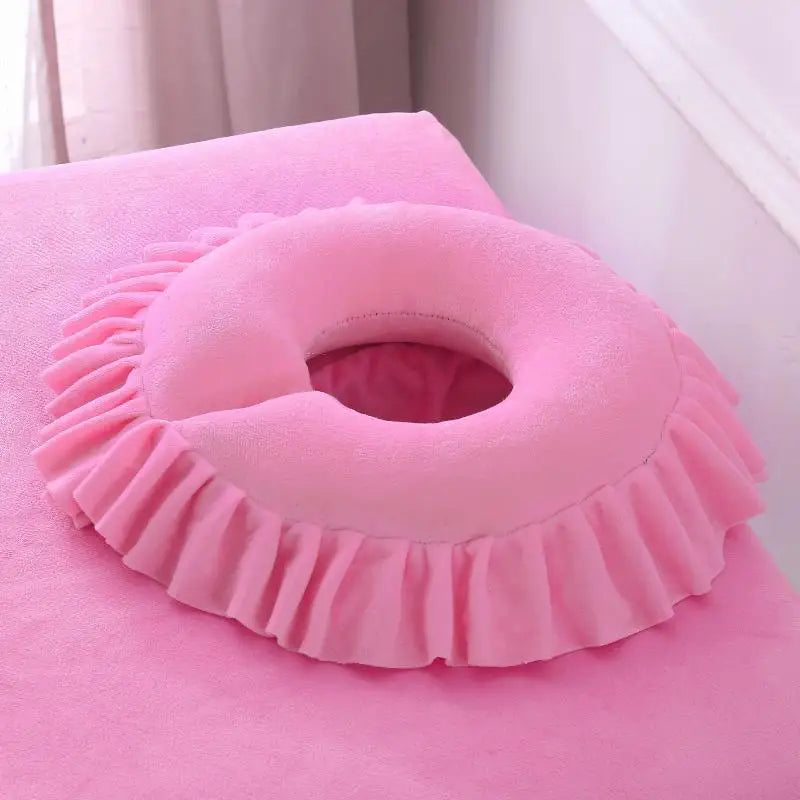 coussin massage violet velours confort sans electricité salon beauté thérapie spa repose visage repose