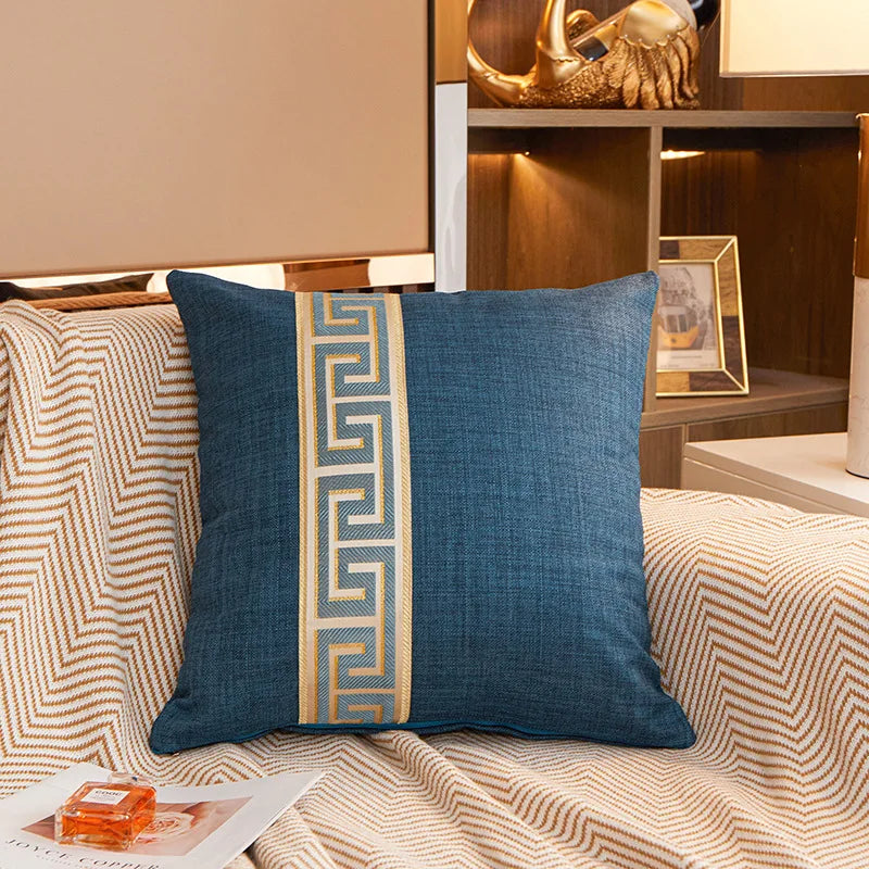 coussin oblong moderne motif géométrique doré rouge marron blanc bleu 45x45cm amovible lavable adultes