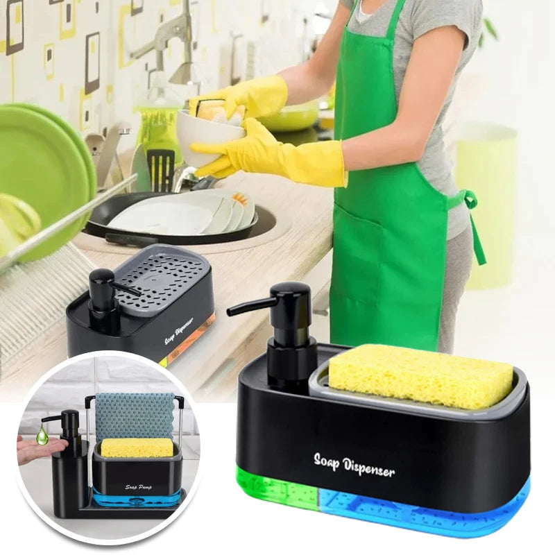 distributeur savon liquide double mousse éponge gant cuisine moderne noir vert bleu jaune mat