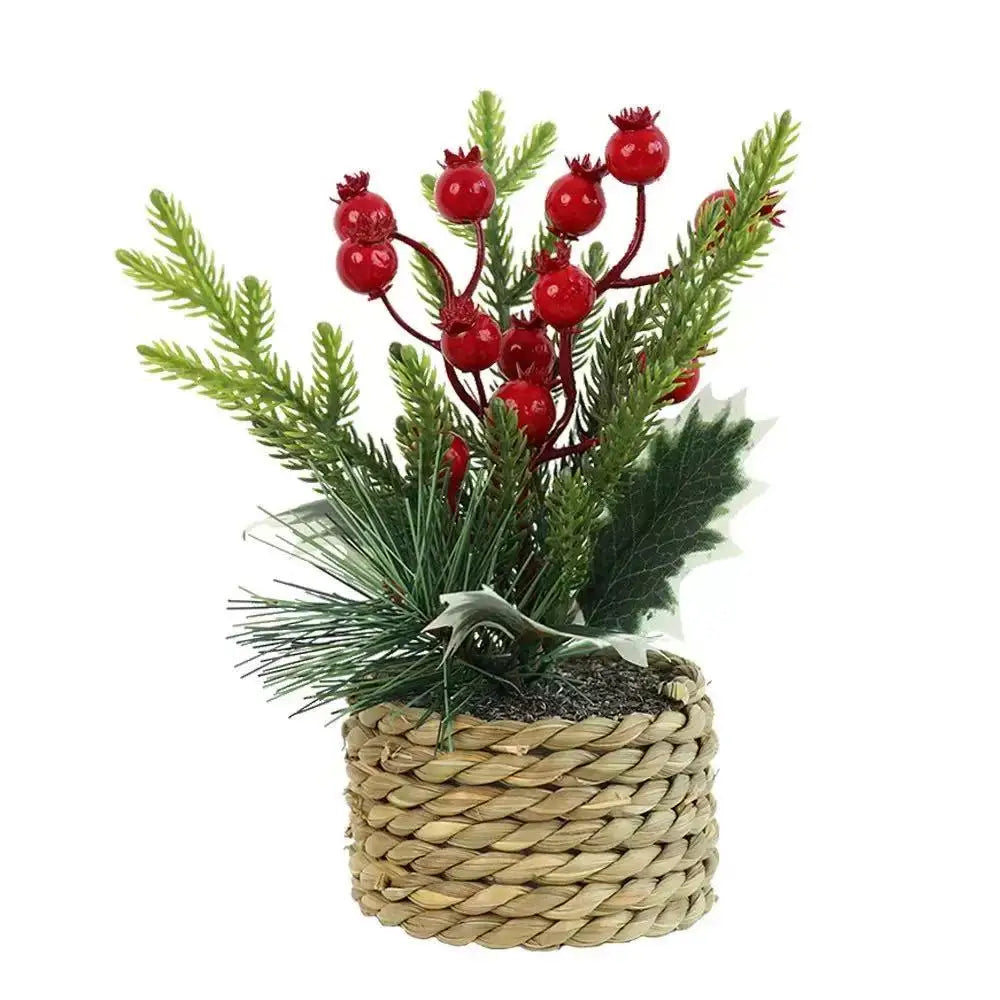 bouquet artificiel noël baies rouges cône pin feuilles vertes décoration intérieure