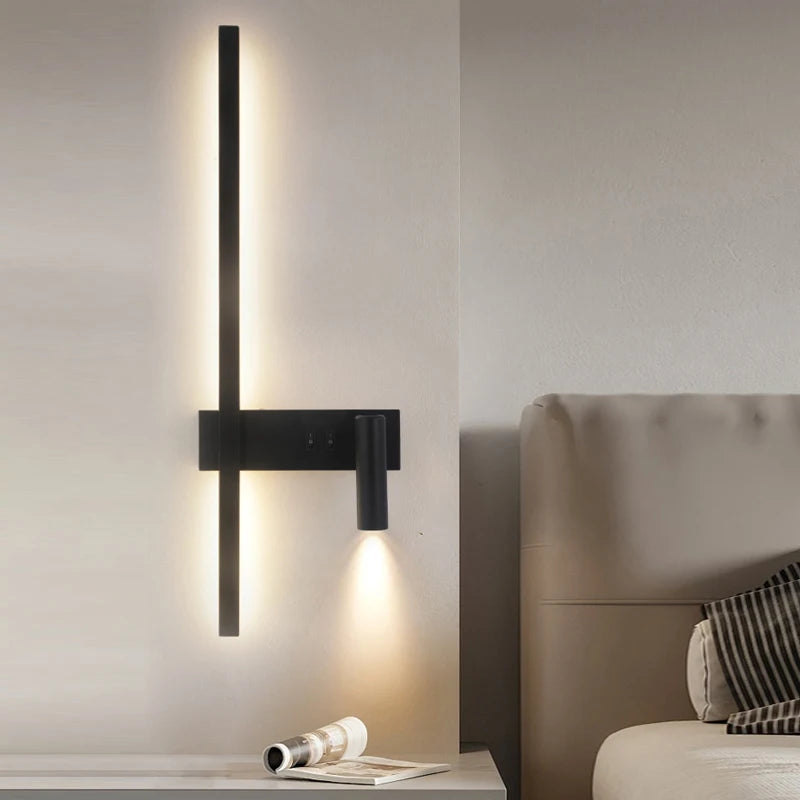 applique murale led noir doré moderne éclairage minimaliste interrupteur séparé rotation 350 degrés chambre