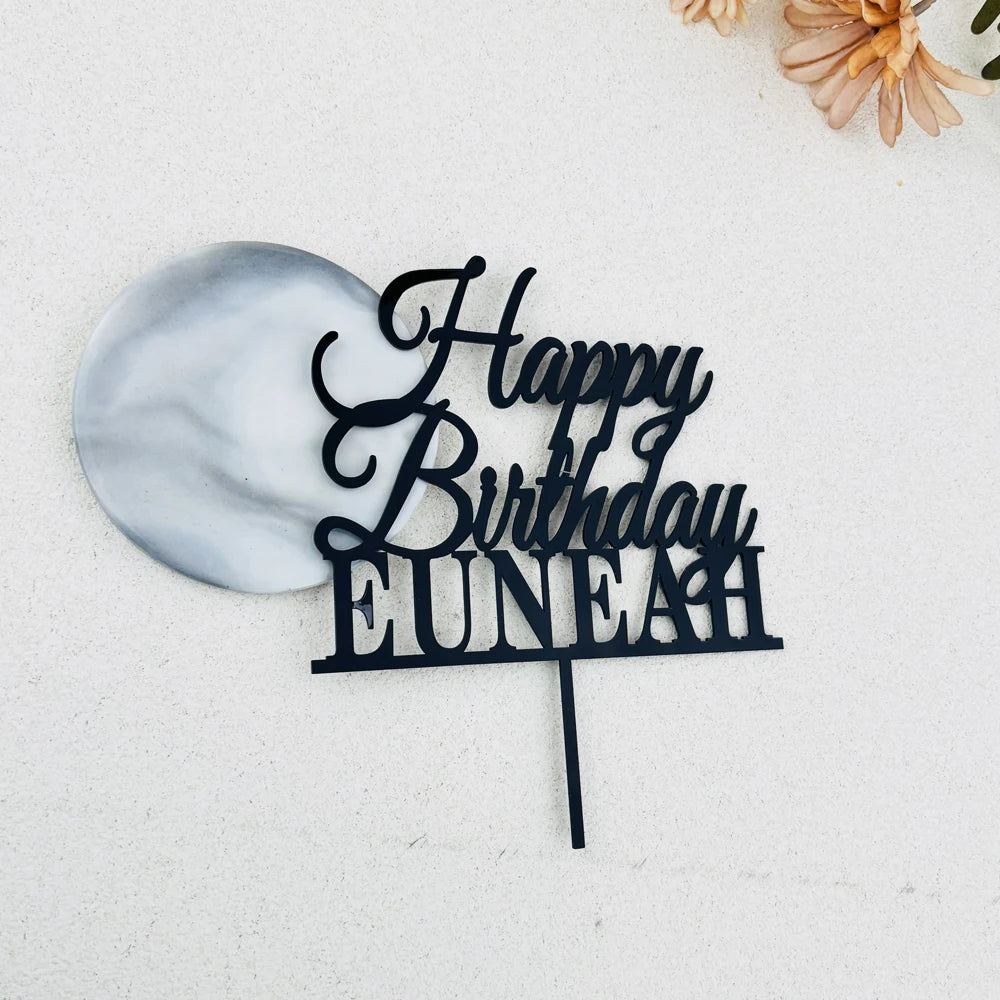 décoration gâteau lettre élégante happy birthday euneah noir doré moderne pique