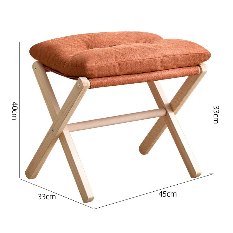 tabouret pliable moderne tissu orange bois naturel coussin minimaliste