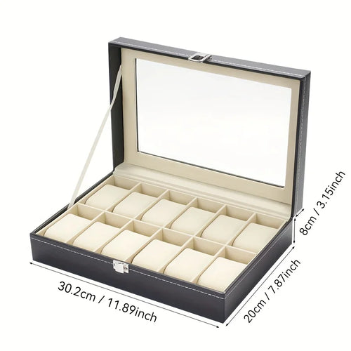 boîte rangement montres cuir simili moderne élégante 12 emplacements cadenas amovible voyage