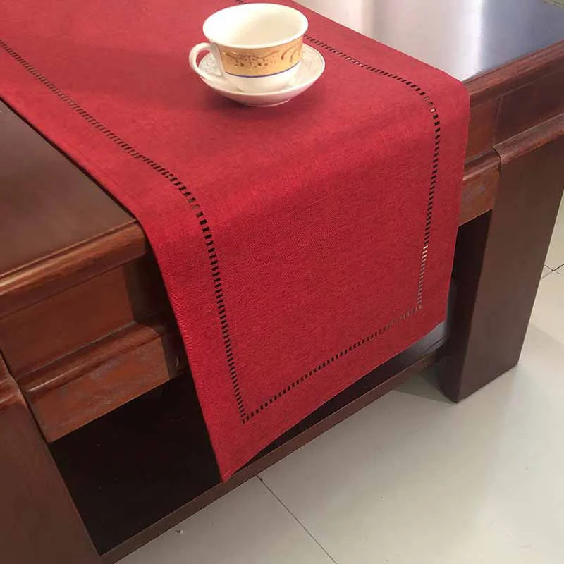 nappe table lin brodé gris foncé beige moderne décoration intérieure rustique 32x180cm 32x280cm assiettes