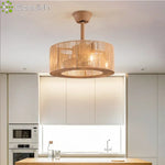 lampe suspendue tissu tressé beige moderne rustique télécommande led salon chambre