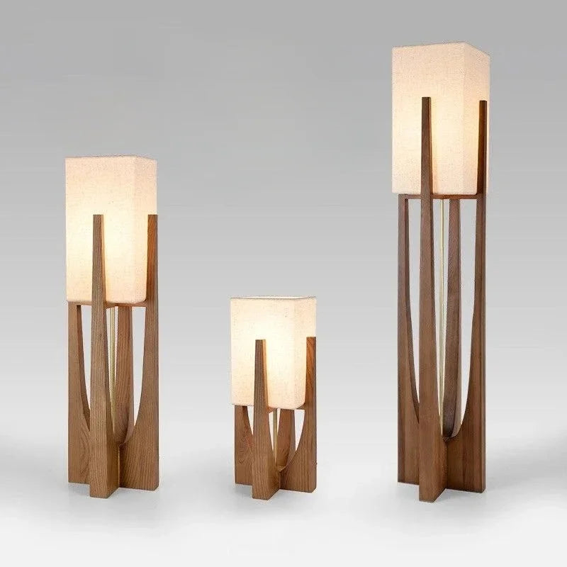 lampe sol moderne minimaliste bois naturel cuivre tissu uni chambre salon lumière chaleureuse froide
