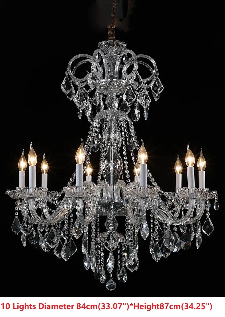 lustre cristal transparent classique 10 lumières baroque salon decoration chrome poli câbles fixation