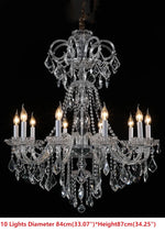 lustre cristal transparent classique 10 lumières baroque salon decoration chrome poli câbles fixation