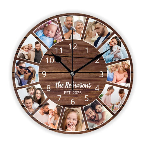 horloge murale moderne photo famille chien collage décorative 30cm diamètre sans pile fixations