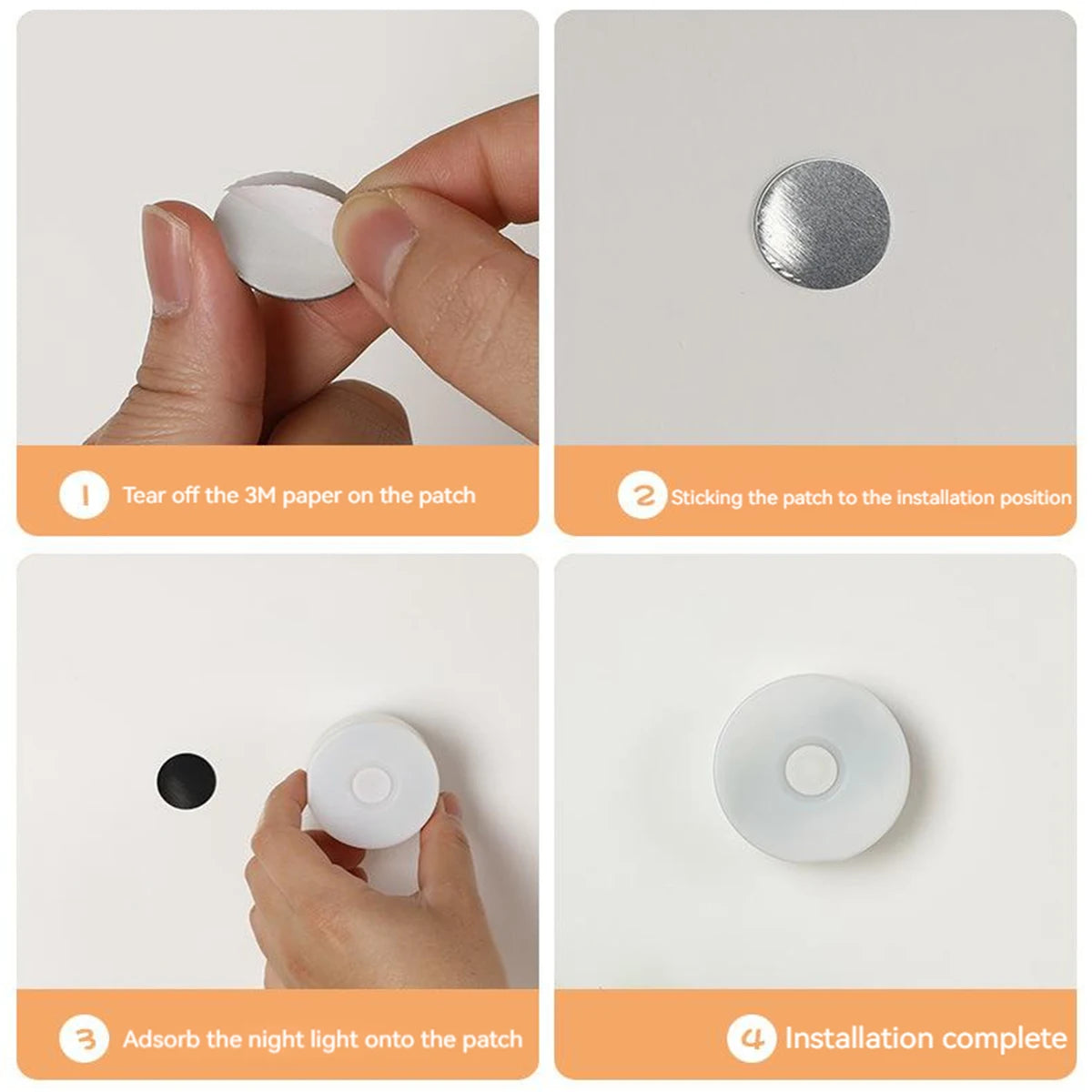 interrupteur lumière blanc moderne adhésif batterie aaa veilleuse led rond lisse chambre maison