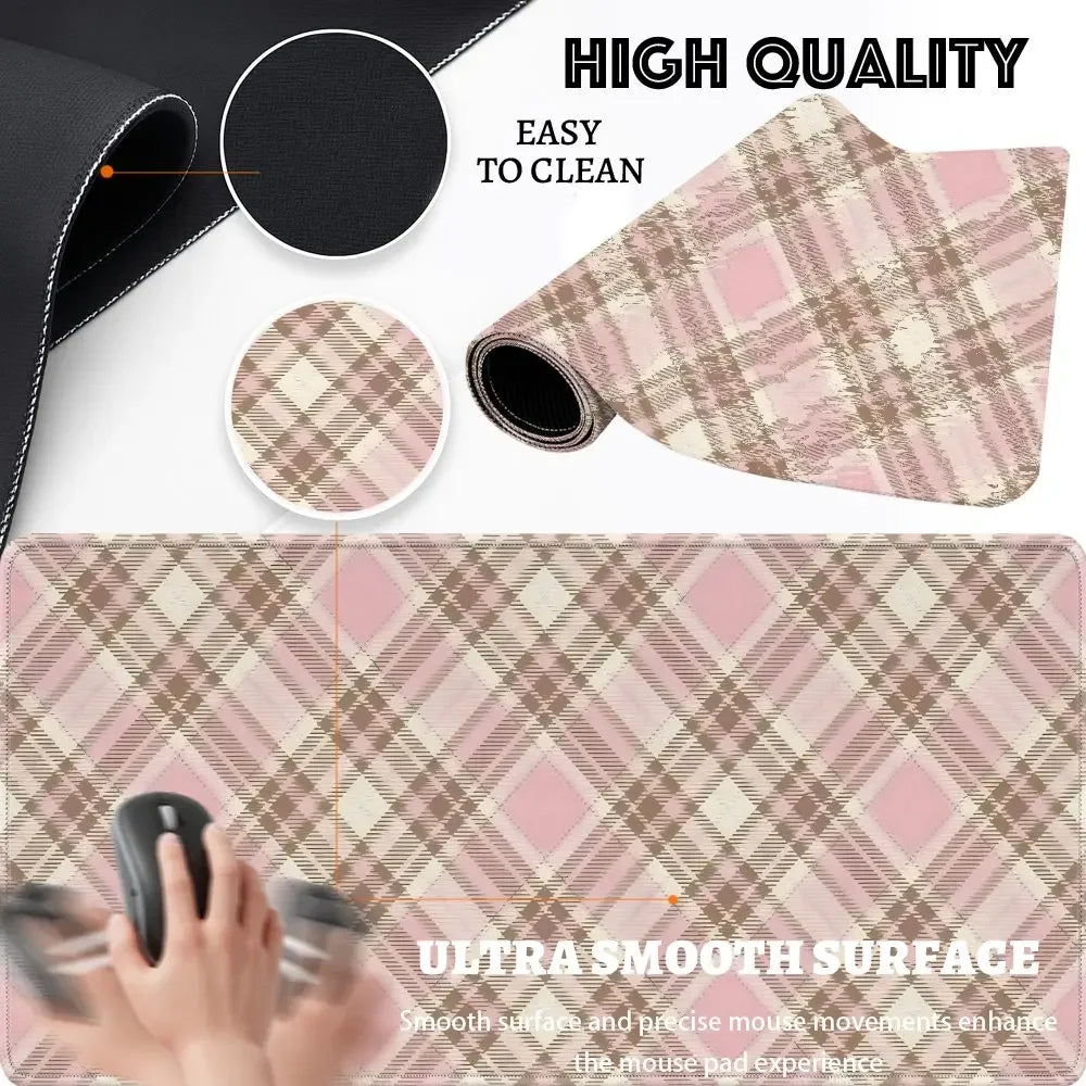 tapis souris carreaux écossais rose clair moderne polyester antislip gaming