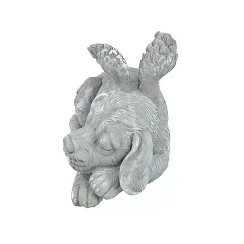 statue ange resine chien chat ailes plumes decoration exterieur gris clair commémoration animal décédé
