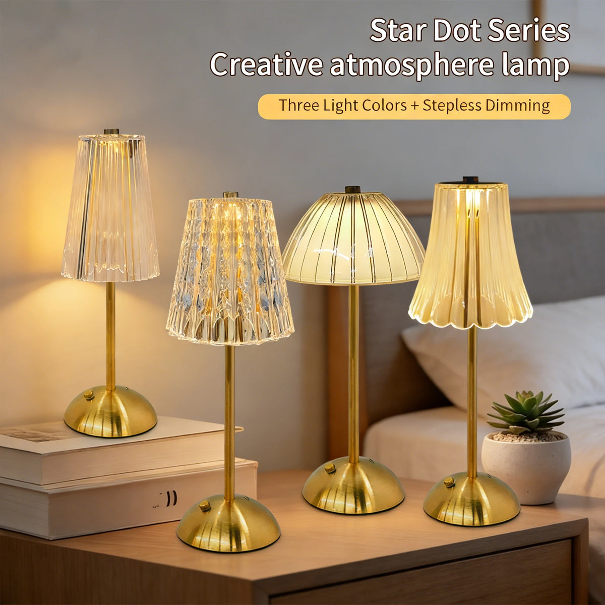 lampe table led rechargeable cristal transparent or moderne élégant sensor touch réglable chambre coucher