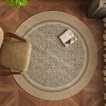 tapis rond beige clair motif rayures diagonales fleurs moderne minimaliste salon chambre intérieur maison