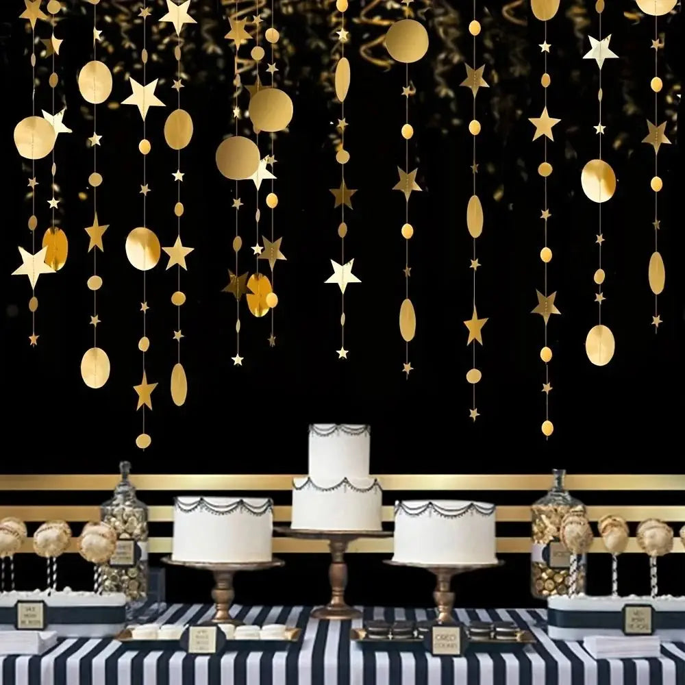 Guirlande décorative festivale or argent étoiles cercles brillantes party supplies