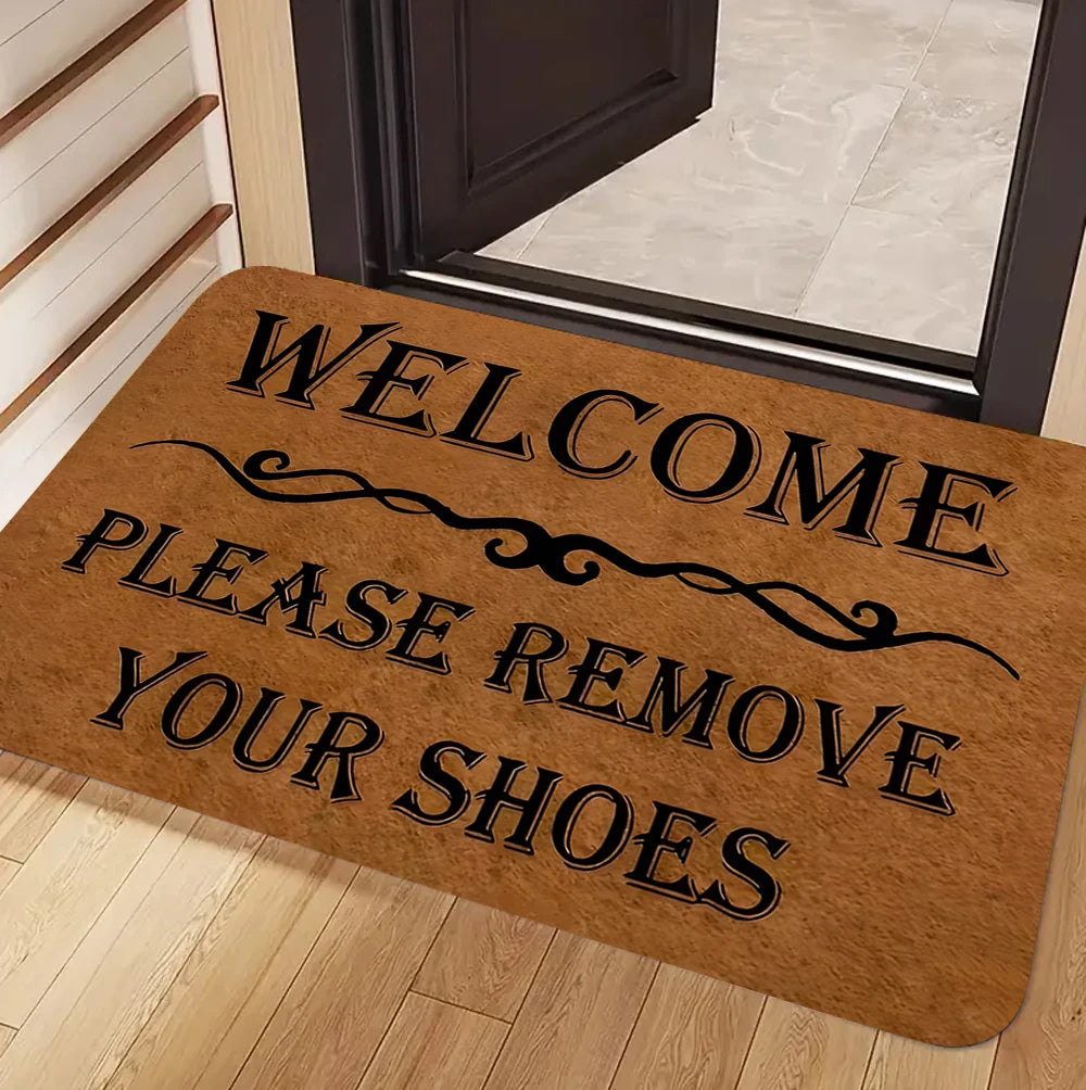 tapis d'entrée marron clair imprimé lettres noires motifs chats moderne résistant extérieur 30x50cm