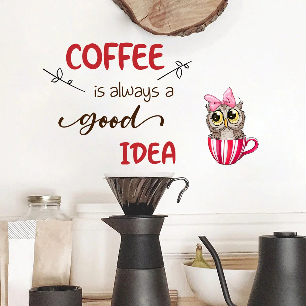 autocollant mural moderne hibou floral texte décoration murale résistant eau pvc rouge noir blanc