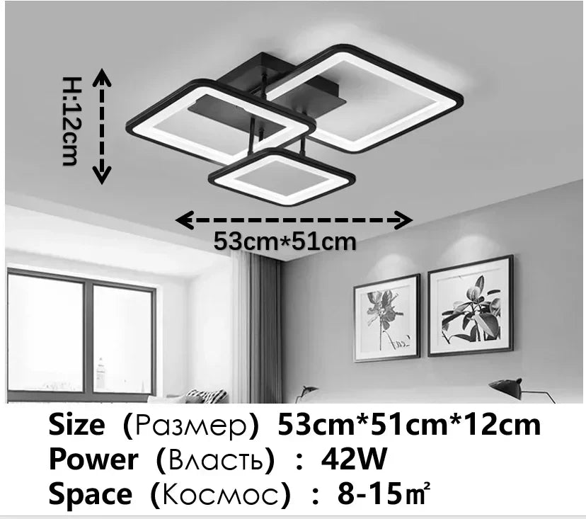 plafonnier moderne acrylique led noir géométrique contemporain suspension lumineuse cascade carrés