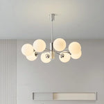 lustre suspension moderne chrome boules verre translucide luminaire salon salle manger blanc
