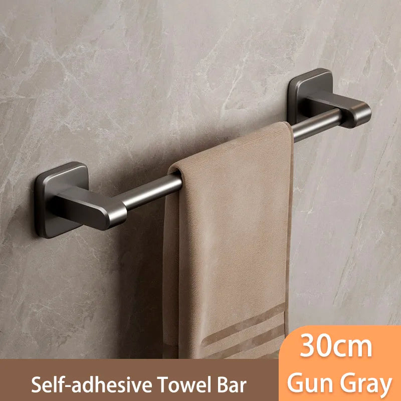 porte serviettes mural adhésif alliage aluminium noir moderne salle bain sans perçage fixe plastique