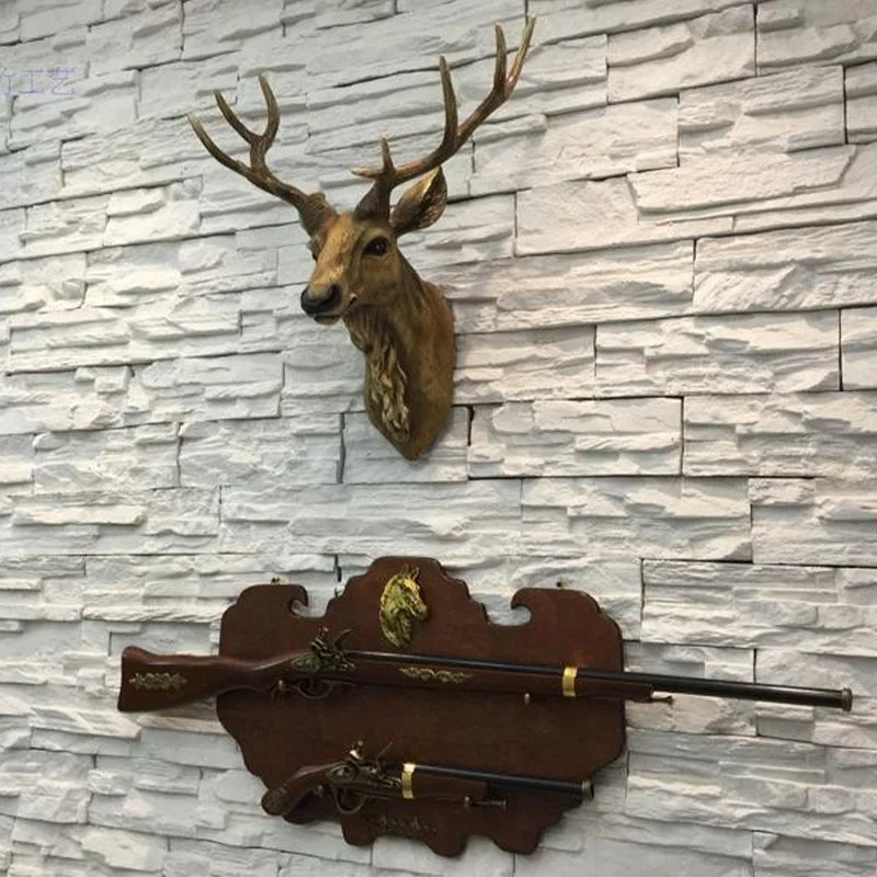 décoration murale tête cerf résine marron rustique salon maison fourrure bois texture farmhouse lodge