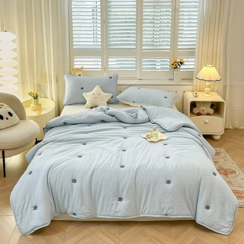 couette été brodée roses couverture lit polyester moderne minimaliste beige rose gris bleuclair adultes