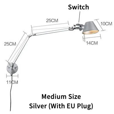 lampe murale articulée moderne noir gris blanc interrupteur fixations minimaliste led eléctrique