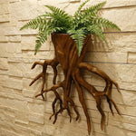 pot fleurs mural forme tronc arbre racines apparentes imitation bois texture rugueuse naturel rustique