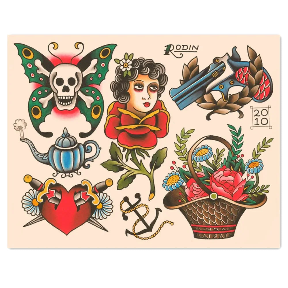 autocollants vintage tatouage multicolores têtes mort fleurs animaux opaques décoration maison stickers muraux traditionnels